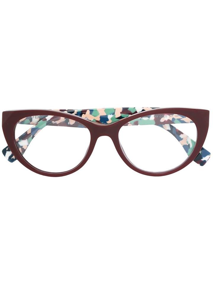 Fendi Patterned Arm Glasses, Red, Acetate