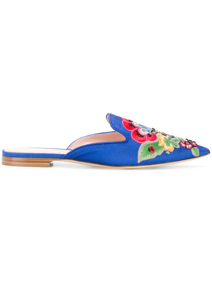 Alberta Ferretti Floral-appliquéd Mules - Blue