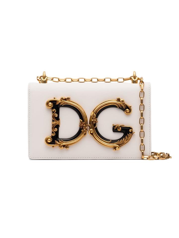 Dolce & Gabbana White Baroque Logo Shoulder Bag