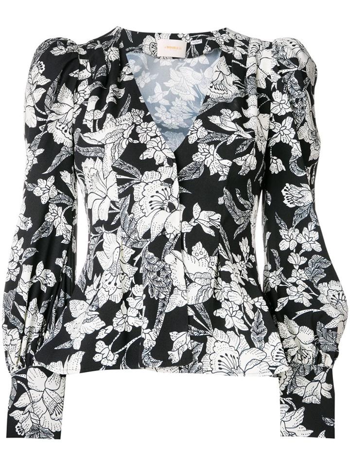 La Doublej Printed Flower Blouse - Black