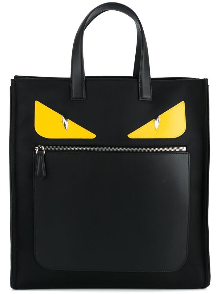 Fendi Bag Bugs Tote, Men's, Black, Cotton/nylon/calf Leather
