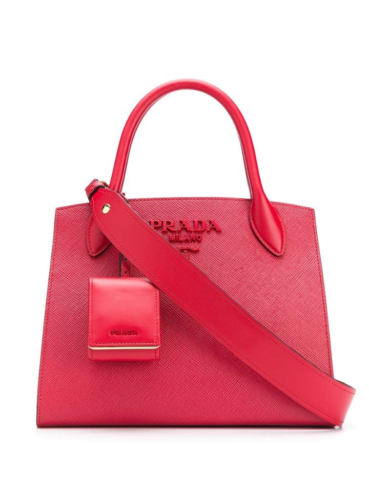 Prada Tag Detail Tote Bag - Red