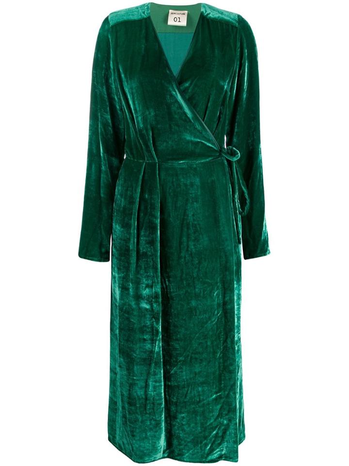 Semicouture V-neck Silk Wrap Dress - Green