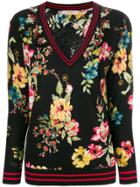 Twin-set Rose Print V-neck Sweater - Black