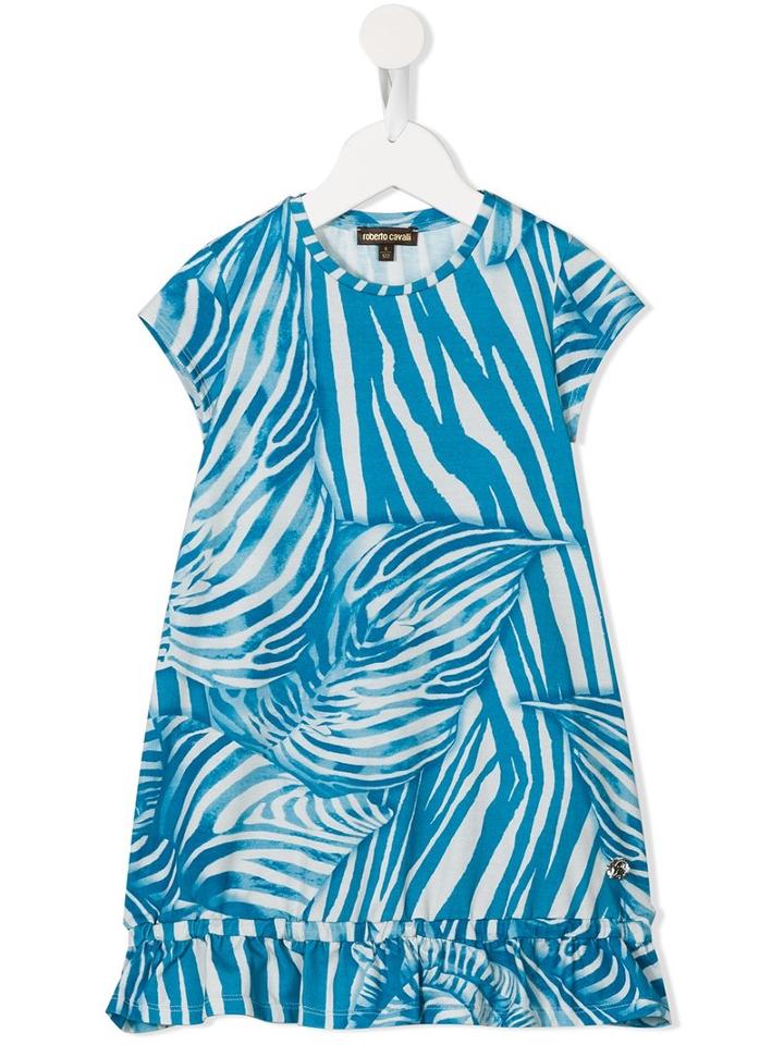 Roberto Cavalli Kids Leaf Print Dress, Girl's, Size: 8 Yrs, Blue