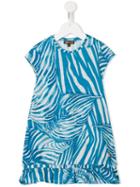 Roberto Cavalli Kids Leaf Print Dress, Girl's, Size: 8 Yrs, Blue