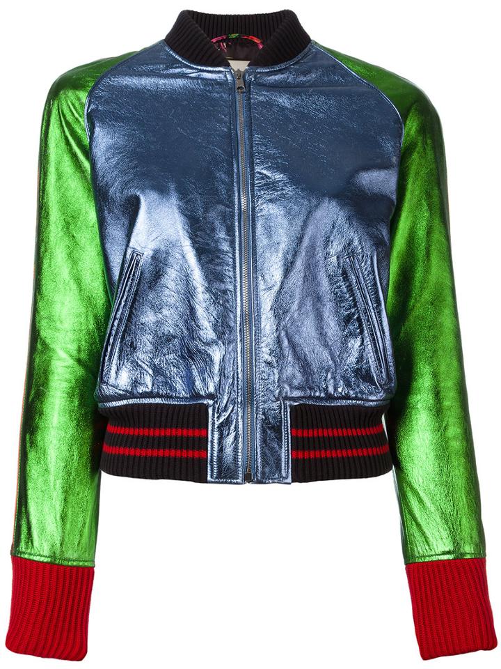 Gucci Colour Block Bomber Jacket, Women's, Size: 40, Silk/cotton/polyamide/lamb Skin