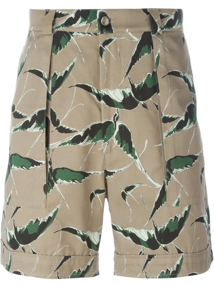 Valentino Bird Print Shorts, Men's, Size: 50, Green, Cotton