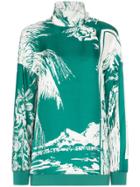 Tibi Silk Printed Funnel Neck Top - Green
