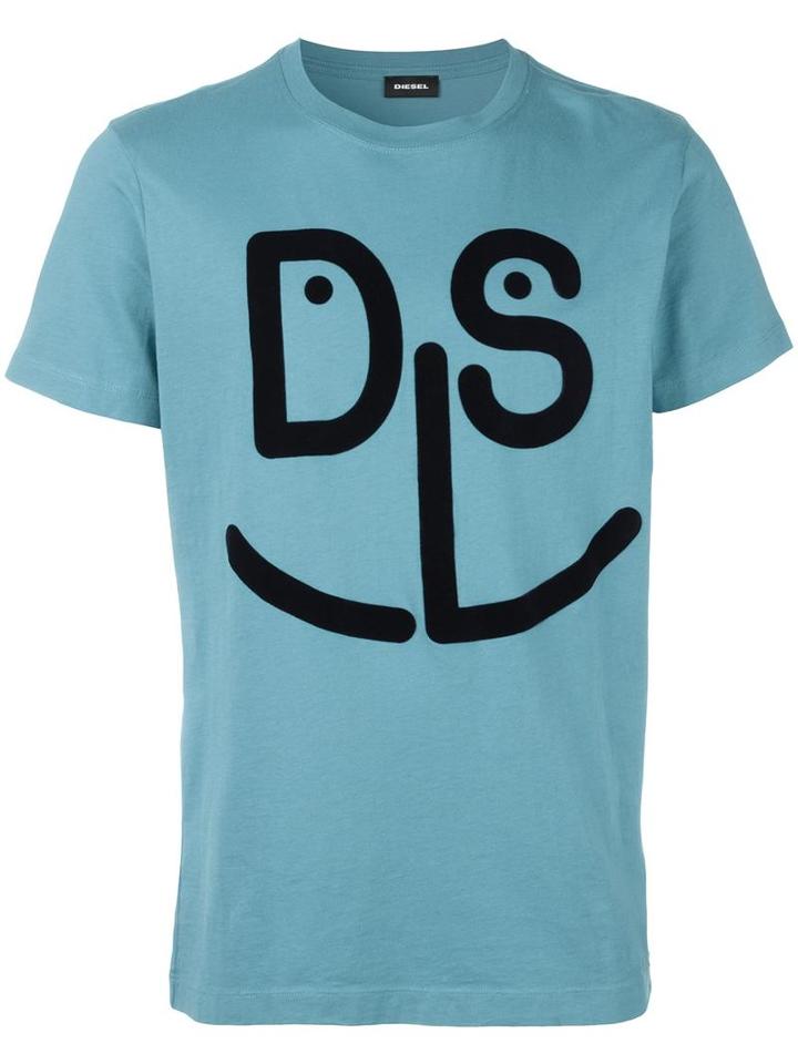 Diesel Logo Print T-shirt, Men's, Size: Large, Blue, Cotton