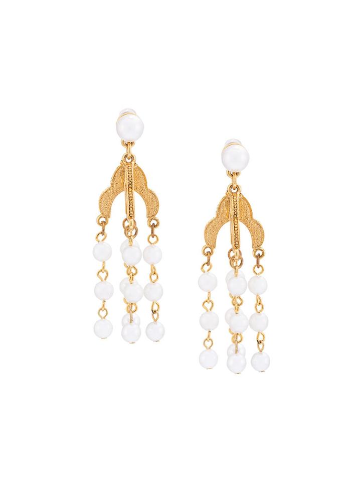 Oscar De La Renta Pearl Tassel Earring - Metallic