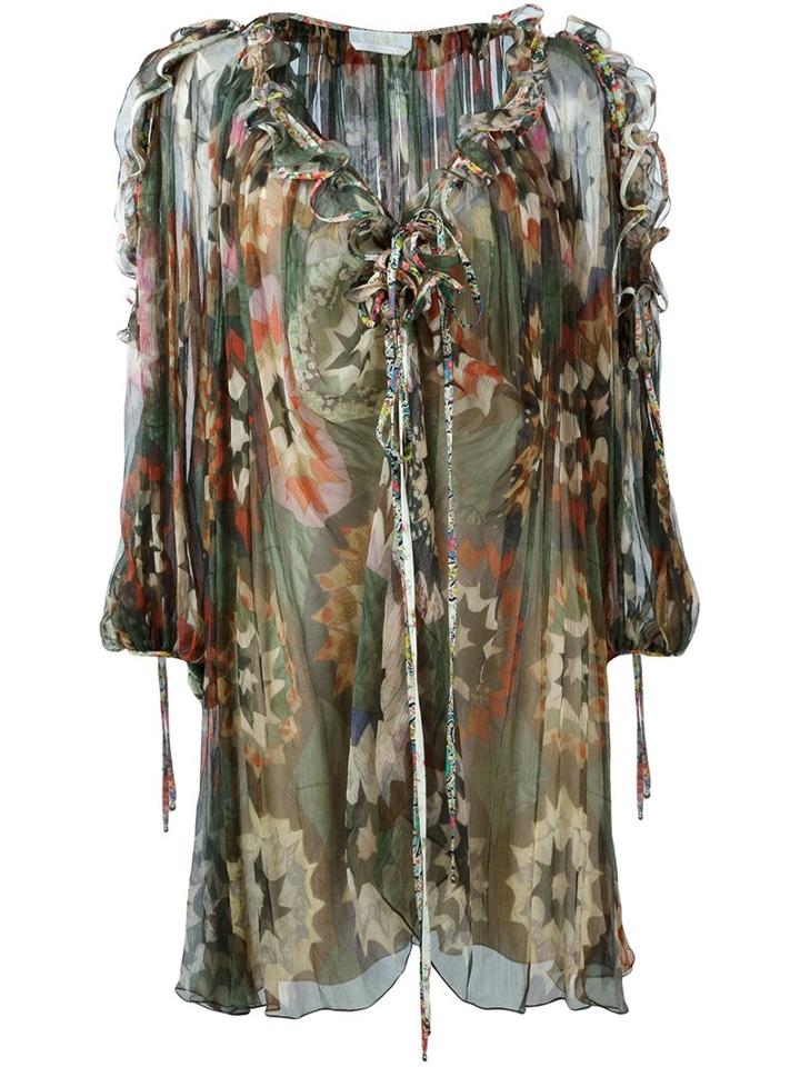 Chloé Ruffled Neckline Printed Dress