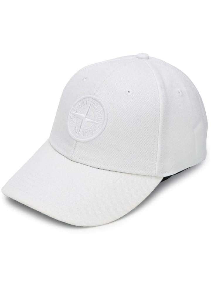 Stone Island Logo Embroidered Cap - White