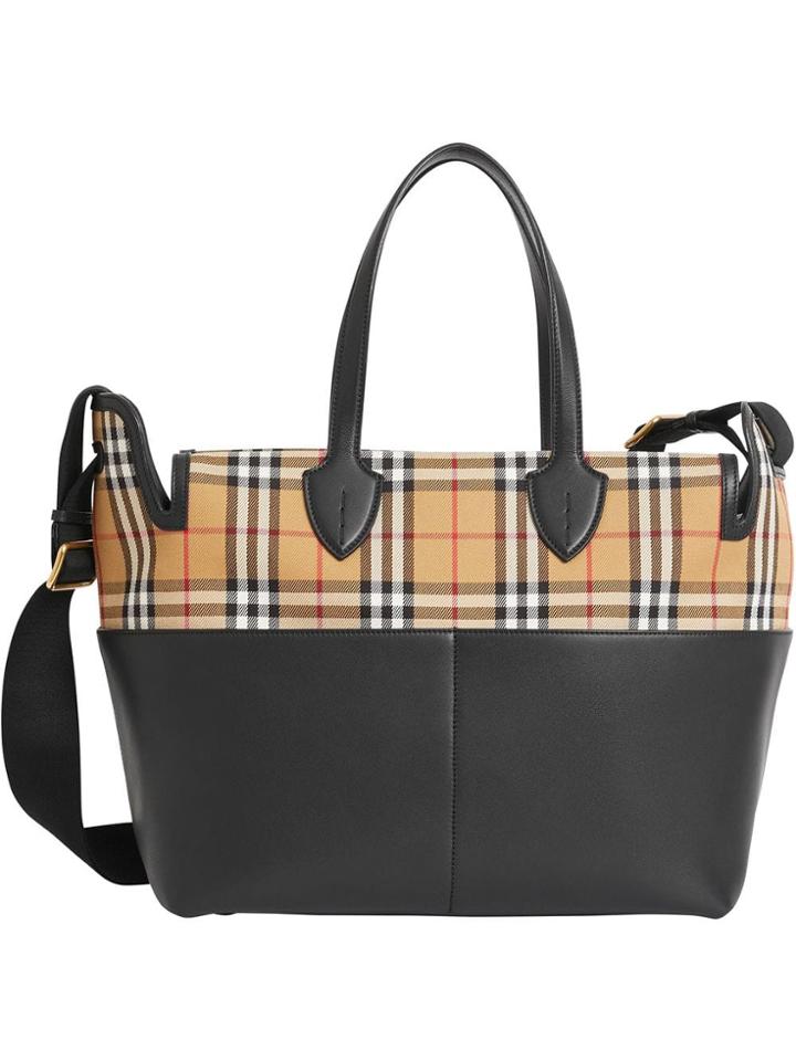 Burberry Kids Vintage Check And Leather Baby Changing Tote - Black