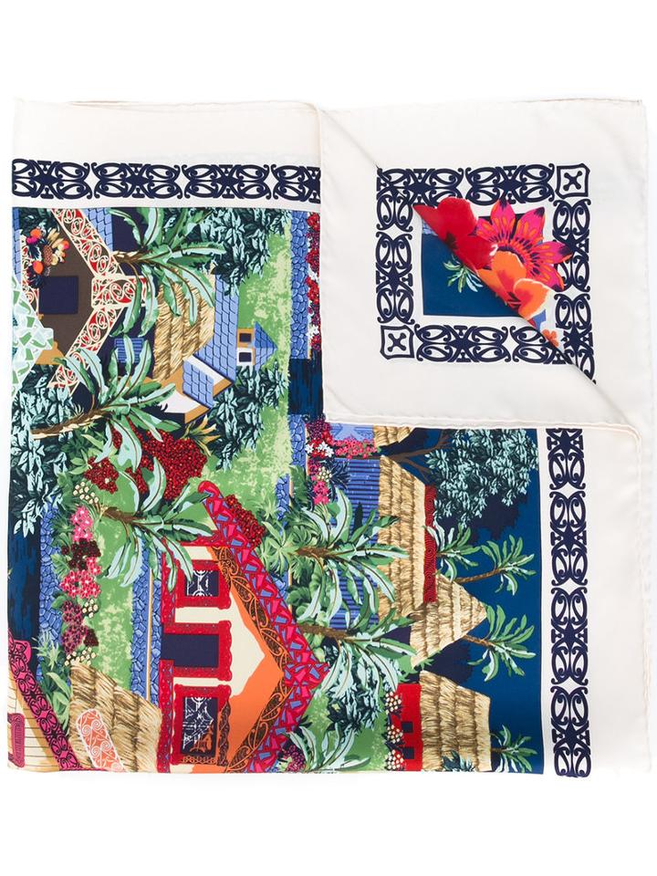 Salvatore Ferragamo Village By The Sea (blue) Print Scarf, Women's, Silk
