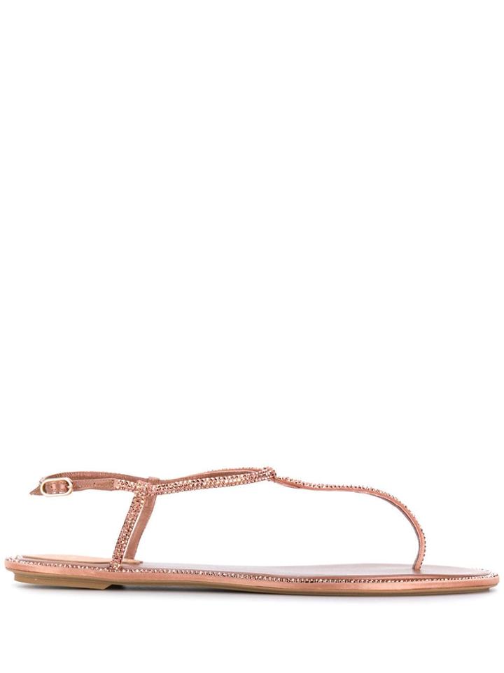 René Caovilla Rhinestone Thong Sandals - Neutrals