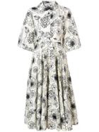 Co Flared Print Dress - White