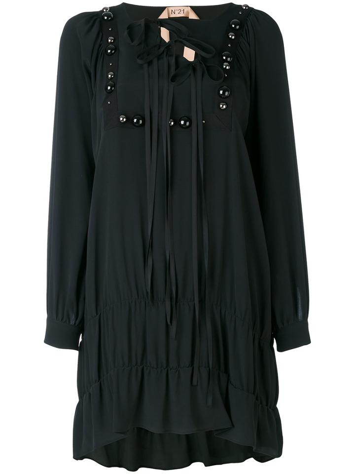 No21 - Beaded Smock Dress - Women - Silk/acetate - 42, Black, Silk/acetate