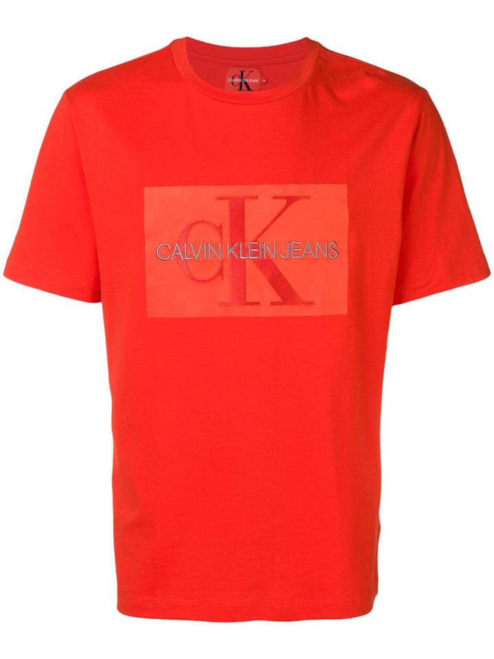 Calvin Klein Jeans Logo Embroidered T-shirt - Orange