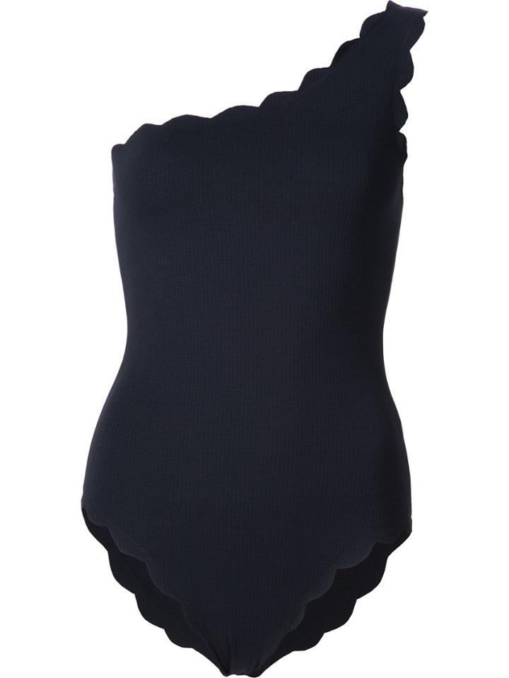 Marysia Scalloped One Shoulder Swimsuit - Black