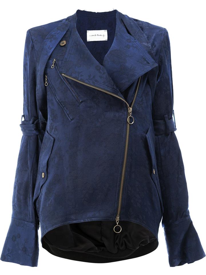 Song For The Mute - Fitted Biker Jacket - Women - Linen/flax/cupro/rayon - 40, Blue, Linen/flax/cupro/rayon