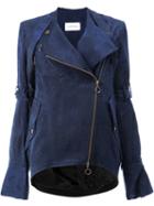 Song For The Mute - Fitted Biker Jacket - Women - Linen/flax/cupro/rayon - 40, Blue, Linen/flax/cupro/rayon