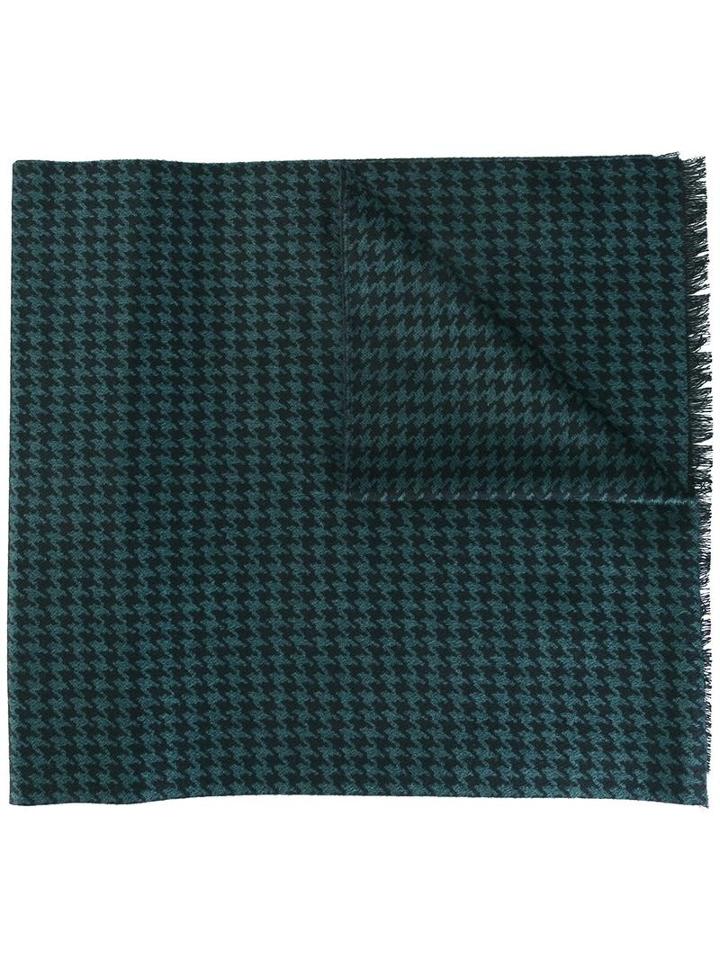 Canali Houndstooth Pattern Scarf, Men's, Grey, Silk/cashmere