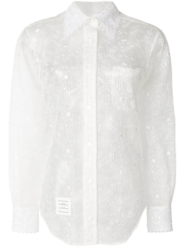 Thom Browne Oversized Long Sleeve Button Down Point Collar Shirt In