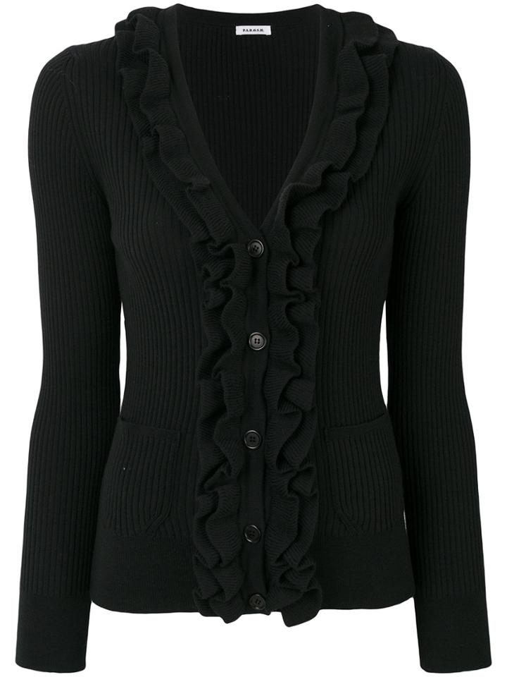 P.a.r.o.s.h. Ribbed Knit Ruffle Cardigan - Black