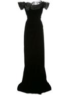 Marchesa Off The Shoulder Velvet Evening Gown - Black
