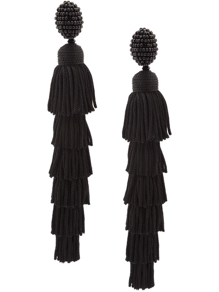 Oscar De La Renta Multi Tiered Tassel Earring - Black