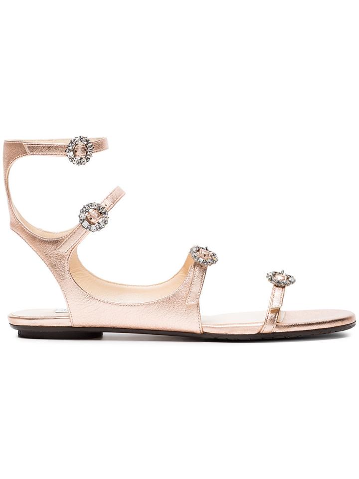 Jimmy Choo Metallic Rose Gold Naia Leather Sandals