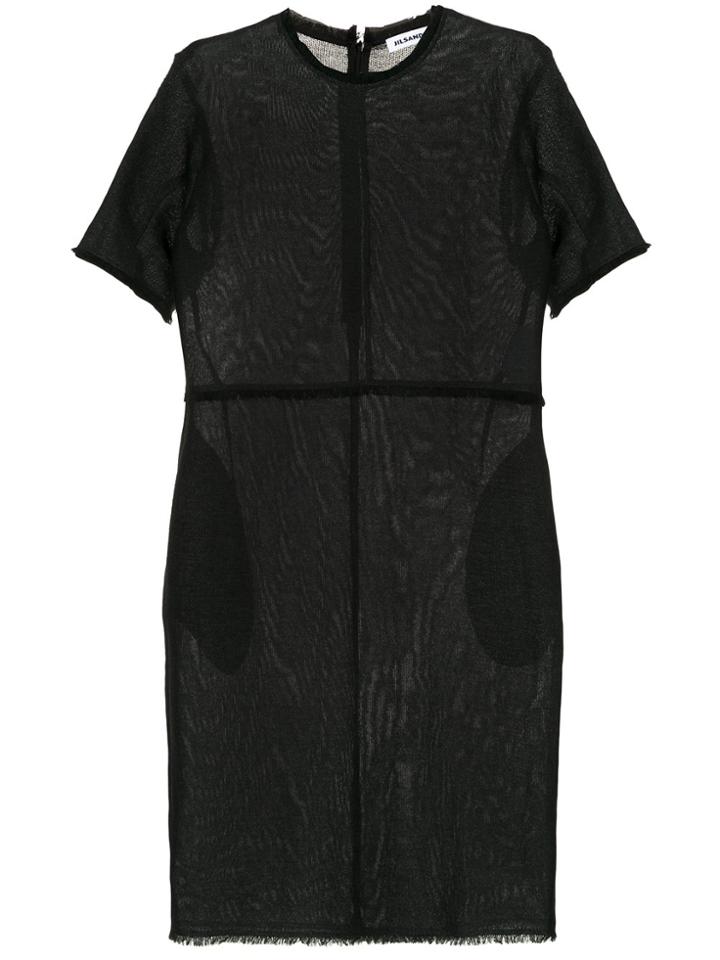 Jil Sander Frayed Hem Shift Dress - Black