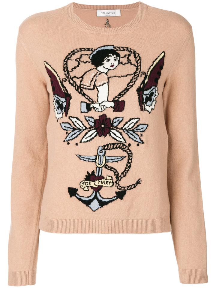 Valentino - Tattoo Embroidered Top - Women - Cashmere/virgin Wool - M, Nude/neutrals, Cashmere/virgin Wool