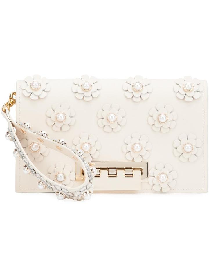 Zac Zac Posen Flower Embellished Clutch, Women's, White, Calf Leather