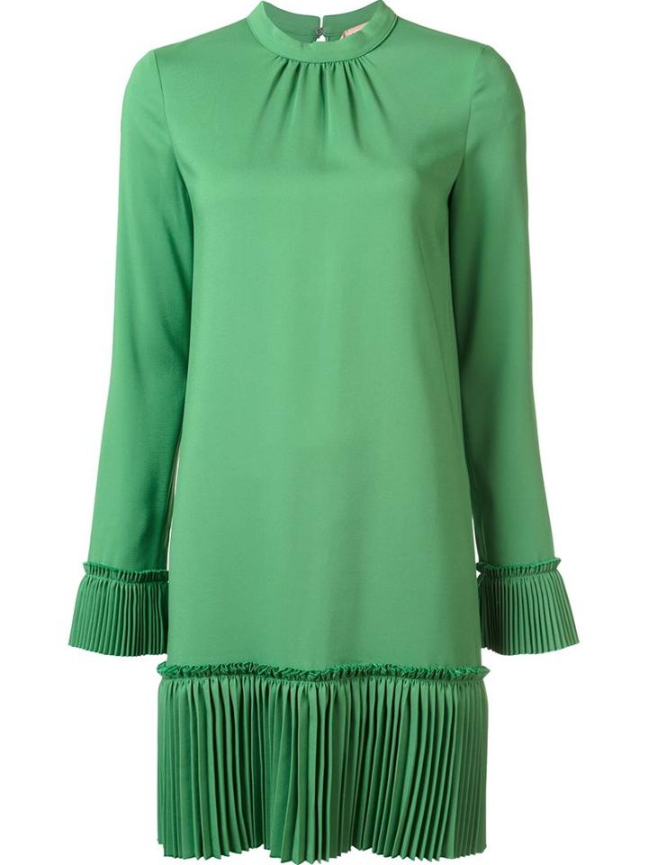 No21 Pleated Detail Shift Dress, Women's, Size: 44, Green, Spandex/elastane/viscose