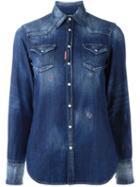 Dsquared2 Distressed Denim Shirt, Women's, Size: 42, Blue, Cotton/spandex/elastane