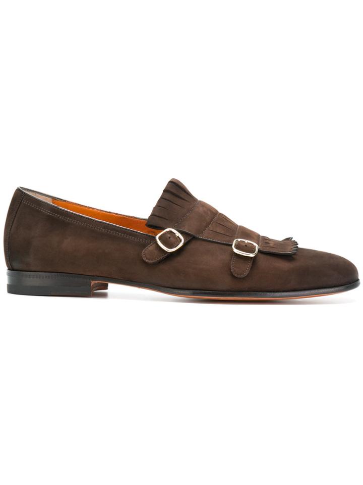 Santoni Monk Strap Fringed Loafers - Brown