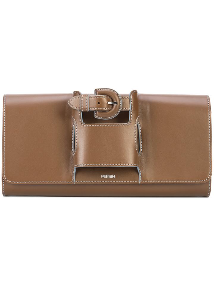 Perrin Paris Front Buckle Clutch Bag - Brown
