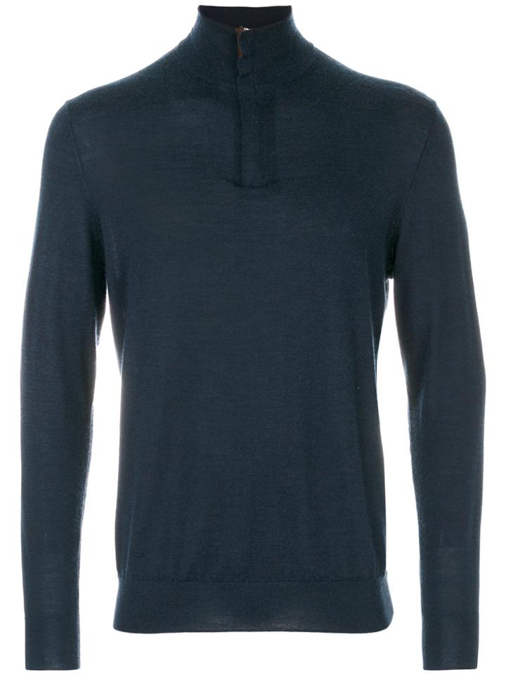 N.peal The Regent Fine Gauge Half Zip Jumper - Blue