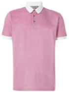 Canali Contrast Collar Polo Shirt, Men's, Size: 52, Pink/purple, Cotton
