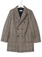 Paolo Pecora Kids Teen Checked Double Breasted Coat - Brown