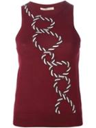 Christopher Kane Rope Embroidered Tank Top, Women's, Size: Small, Red, Silk/cashmere/viscose