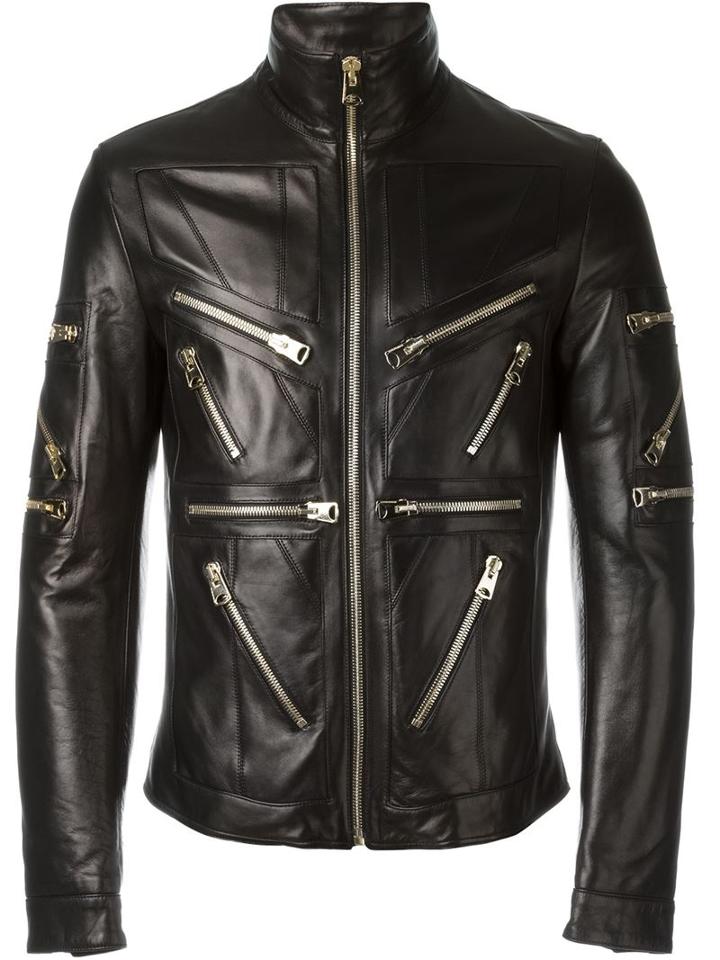 Dolce & Gabbana Zip Detail Leather Jacket, Men's, Size: 46, Black, Lamb Skin/acetate/viscose