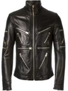 Dolce & Gabbana Zip Detail Leather Jacket, Men's, Size: 46, Black, Lamb Skin/acetate/viscose