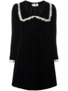 Saint Laurent Ruffled Collar Babydoll Mini Dress, Women's, Size: 38, Green, Silk/cupro/viscose