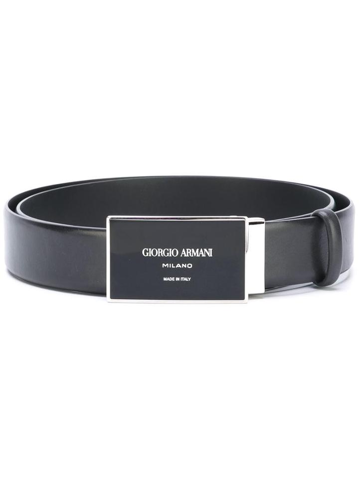 Giorgio Armani Logo Fastening Belt, Men's, Black, Calf Leather