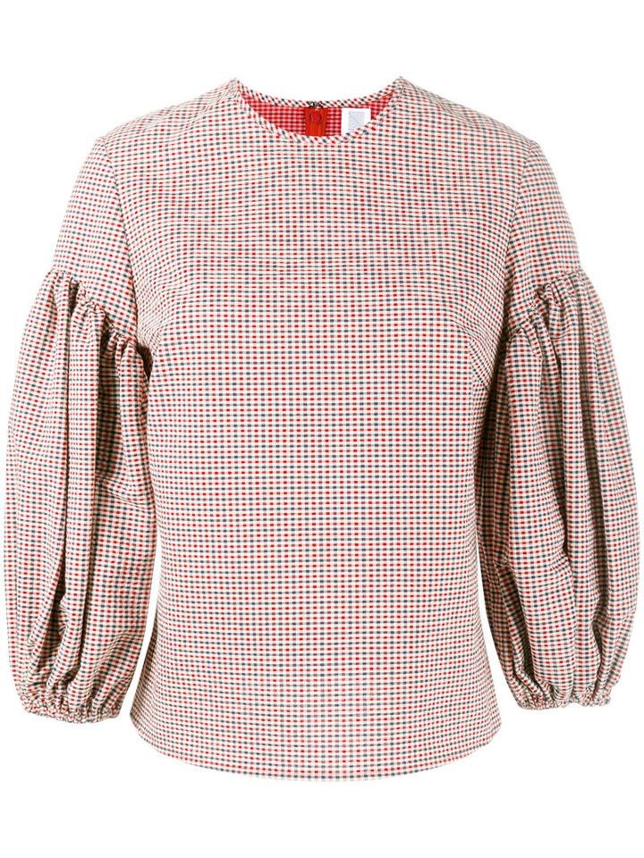 Rosie Assoulin Gingham Puff Sleeve Top, Women's, Size: Xxs, Red, Cotton/spandex/elastane/silk