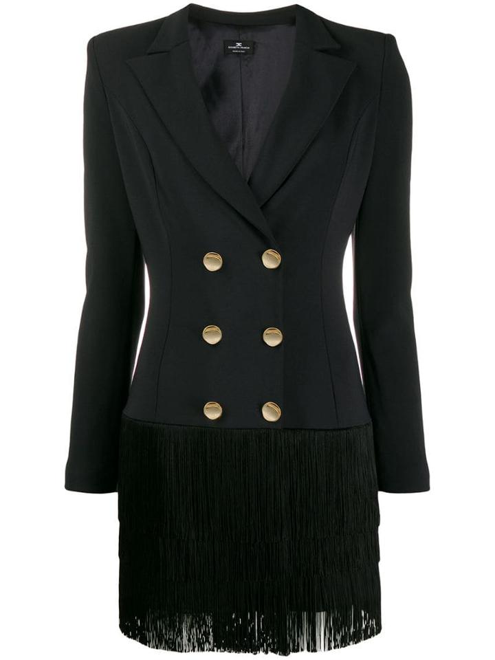 Elisabetta Franchi Coat Dress With Fringes - Black