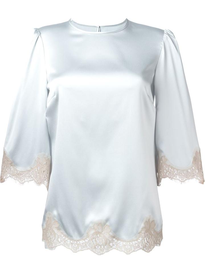 Dolce & Gabbana Lace Trim Top, Women's, Size: 46, Blue, Silk/cotton/polyamide/spandex/elastane